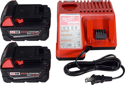 Milwaukee 48-59-1840 M18 RED LITHIUM XC 4.0 Ah Batteries (2) + 48-59-1812 M12 and M18 Multi Voltage Charger kit