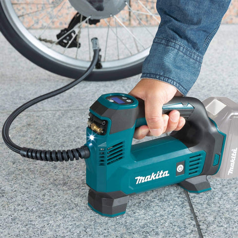 Makita DMP180ZX 18V LXT� Lithium-Ion Cordless Inflator, Battery Powered, Tool Only(battery and charger not included);Presta valve adapter;Sports ball needle;Tapered adapter, Teal