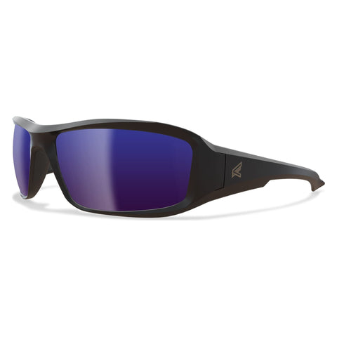 EDGE Brazeau Safety Glasses, Polarized Lenses, Non-Slip, Impact/Scratch Resistant, 99.9% UV Protect, ANSI Z87 Rated (Black Frame, Blue Mirror)