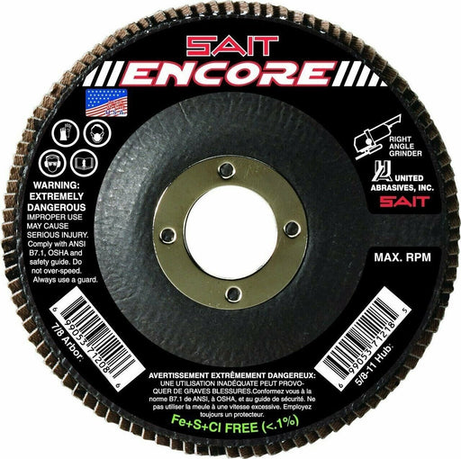 United Abrasives- SAIT ENCORE 4-1/2 X 7/8 Z 40X flap disc (QTY: 10), Multi, 7120