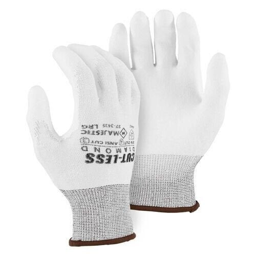 Majestic 37-3435 White Cut-Less Diamond Seamless Knit Glove with Polyurethane Pa